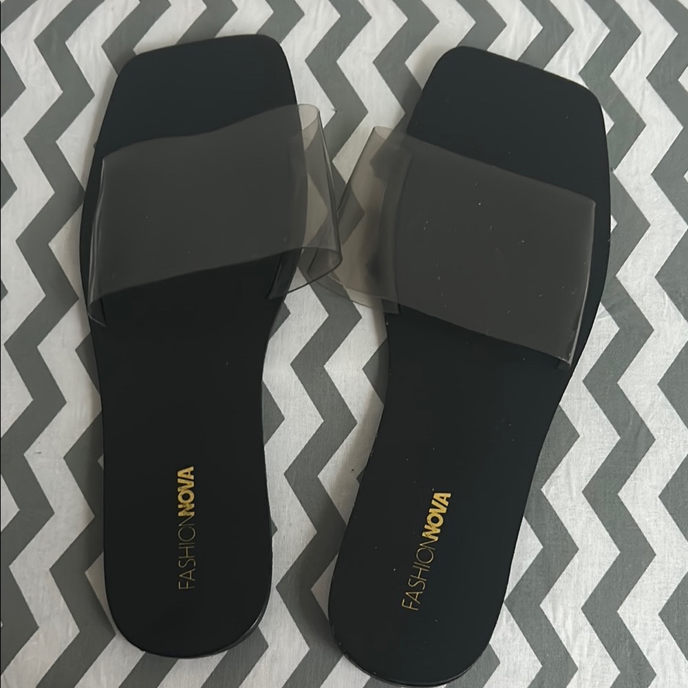Fashion Nova Black Transparent Strap Sandals